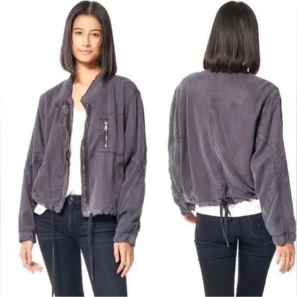 Young Fabulous & Broke Clara Gray Tencel Utility Cropped Bomber Jacket SZ M - Picture 1 of 9